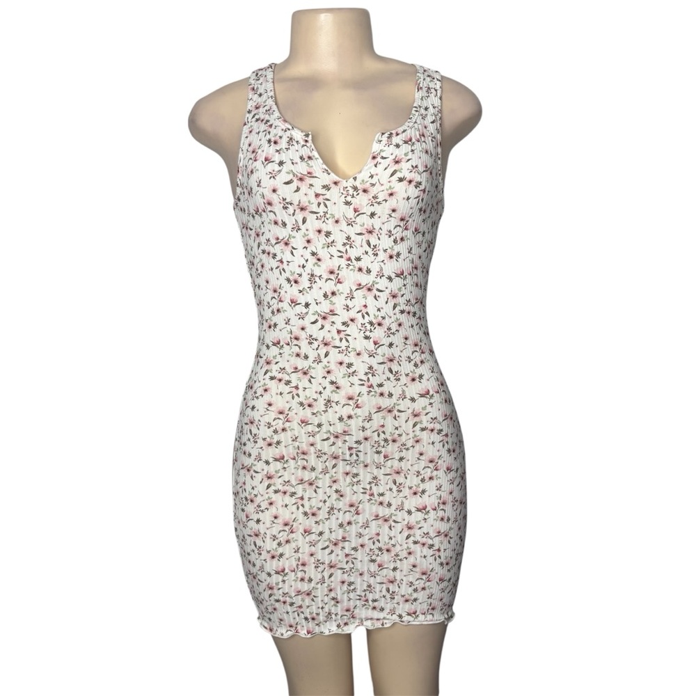 Timing White Mini Dress with Pink Floral Print